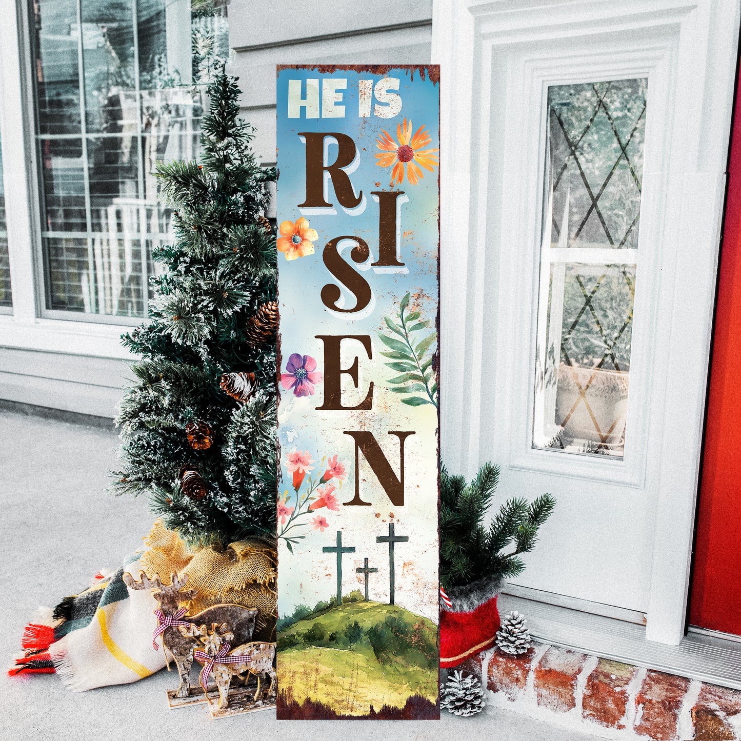 He is Risen Religious Porch Sign | Front Porch Decor | Entryway Sign for Easter | 2 Sizes