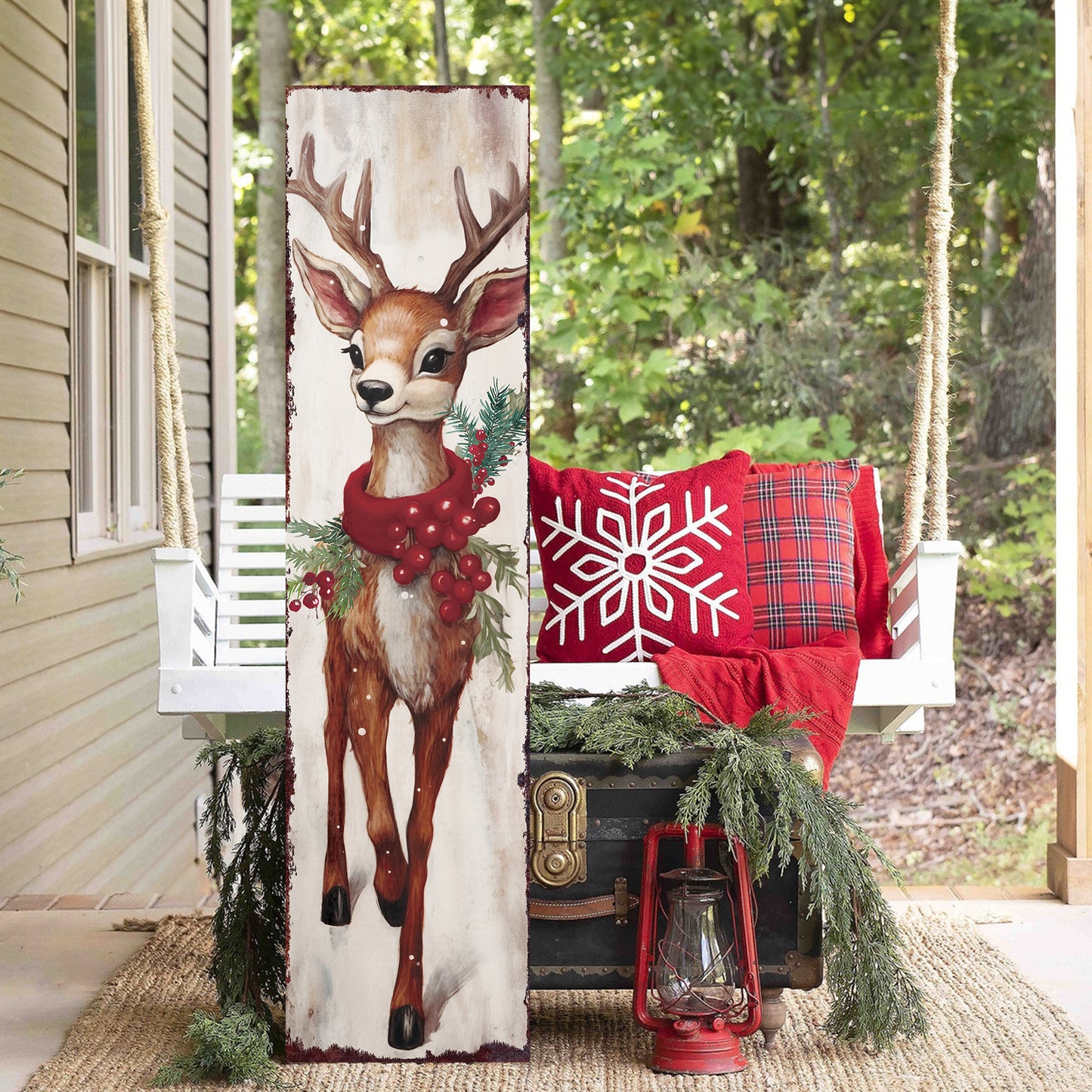 Rudolph Christmas Porch Sign | Outdoor Holiday Decor | Christmas Reindeer Porch Decoration | 2 Sizes