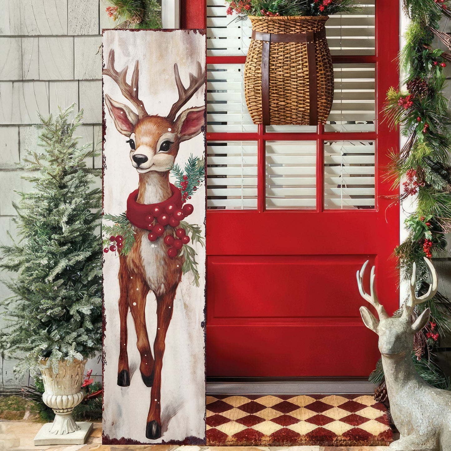 Rudolph Christmas Porch Sign | Outdoor Holiday Decor | Christmas Reindeer Porch Decoration | 2 Sizes
