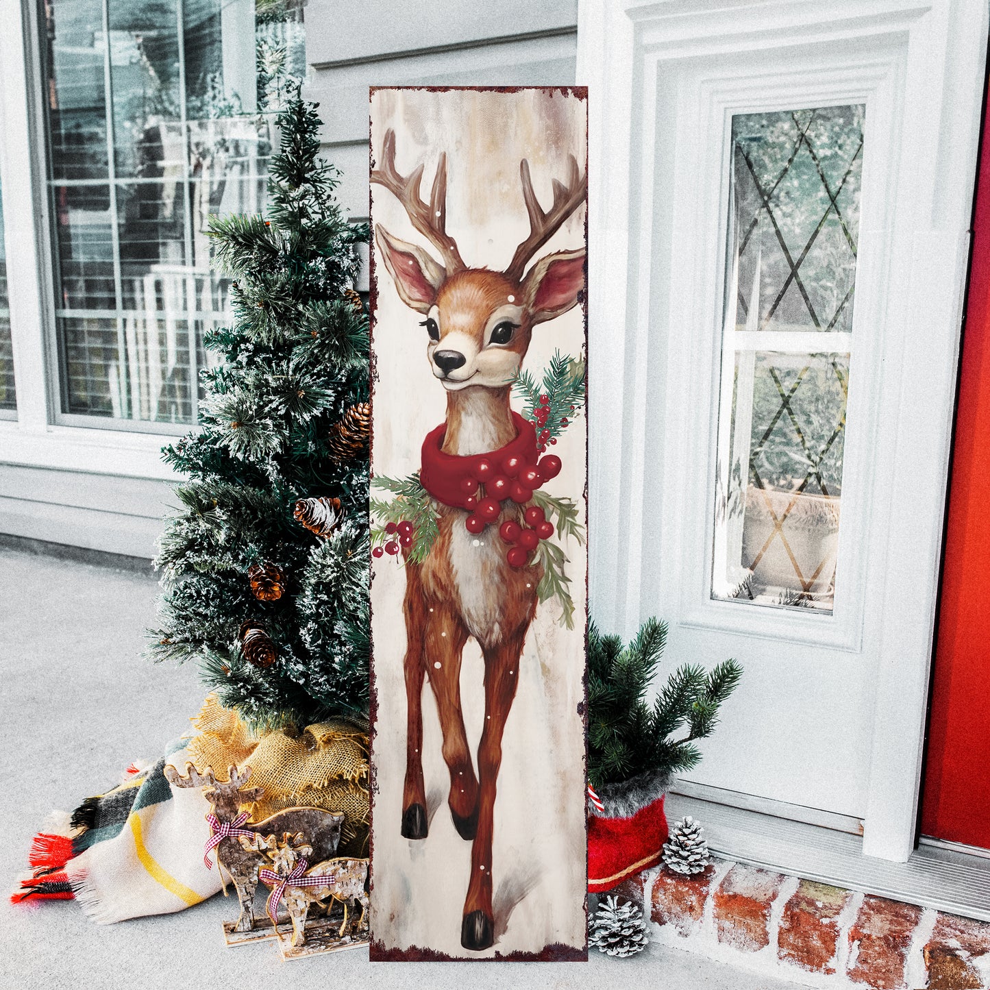 Rudolph Christmas Porch Sign | Outdoor Holiday Decor | Christmas Reindeer Porch Decoration | 2 Sizes