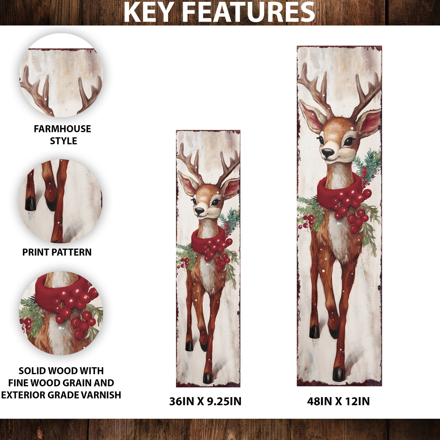 Rudolph Christmas Porch Sign | Outdoor Holiday Decor | Christmas Reindeer Porch Decoration | 2 Sizes