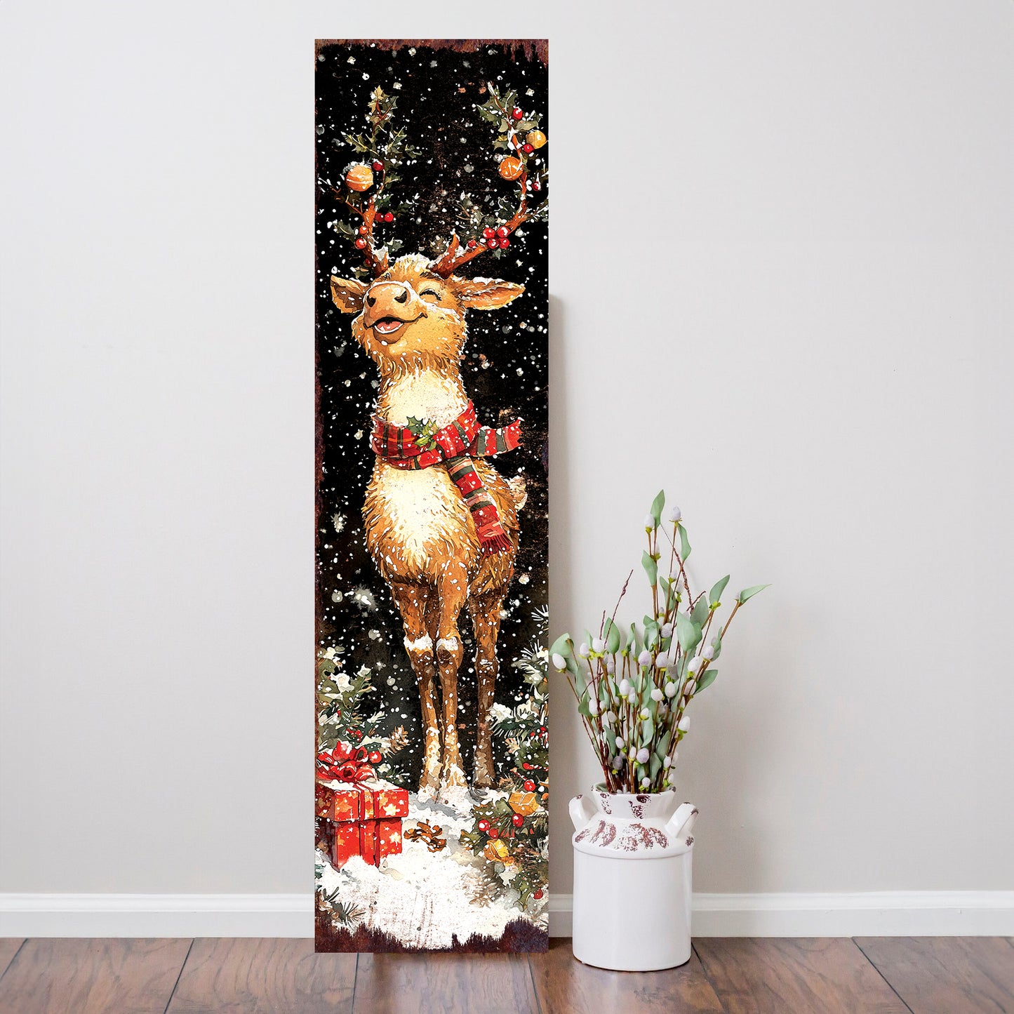 Rudolph Christmas Porch Sign | Front Porch Holiday Plaque | Winter Entryway Decor | Wood, UV Print
