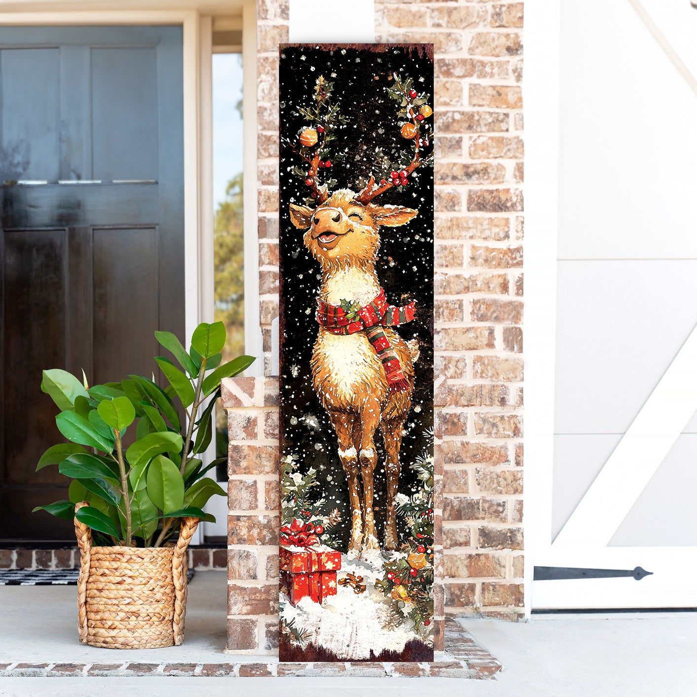Rudolph Christmas Porch Sign | Front Porch Holiday Plaque | Winter Entryway Decor | Wood, UV Print