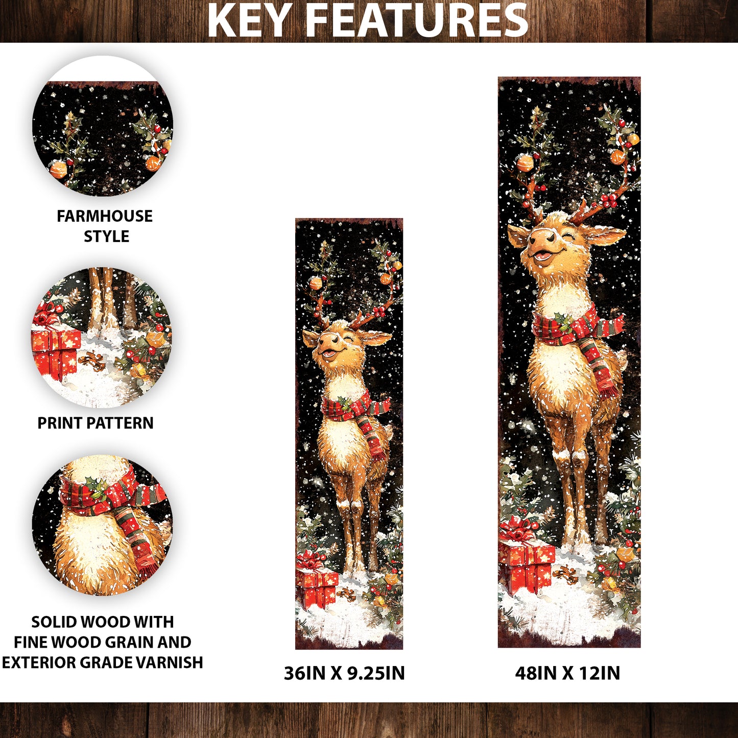 Rudolph Christmas Porch Sign | Front Porch Holiday Plaque | Winter Entryway Decor | Wood, UV Print