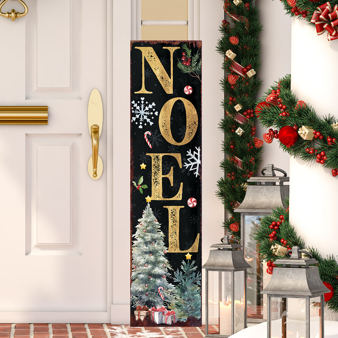 JOY/NOEL Christmas Porch Sign | Front Porch Welcome Sign | Holiday Entryway Decor | Wood, UV Print