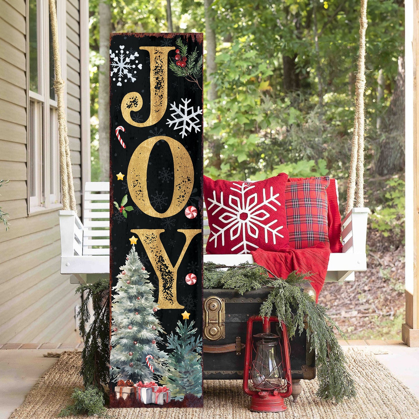 JOY/NOEL Christmas Porch Sign | Front Porch Welcome Sign | Holiday Entryway Decor | Wood, UV Print