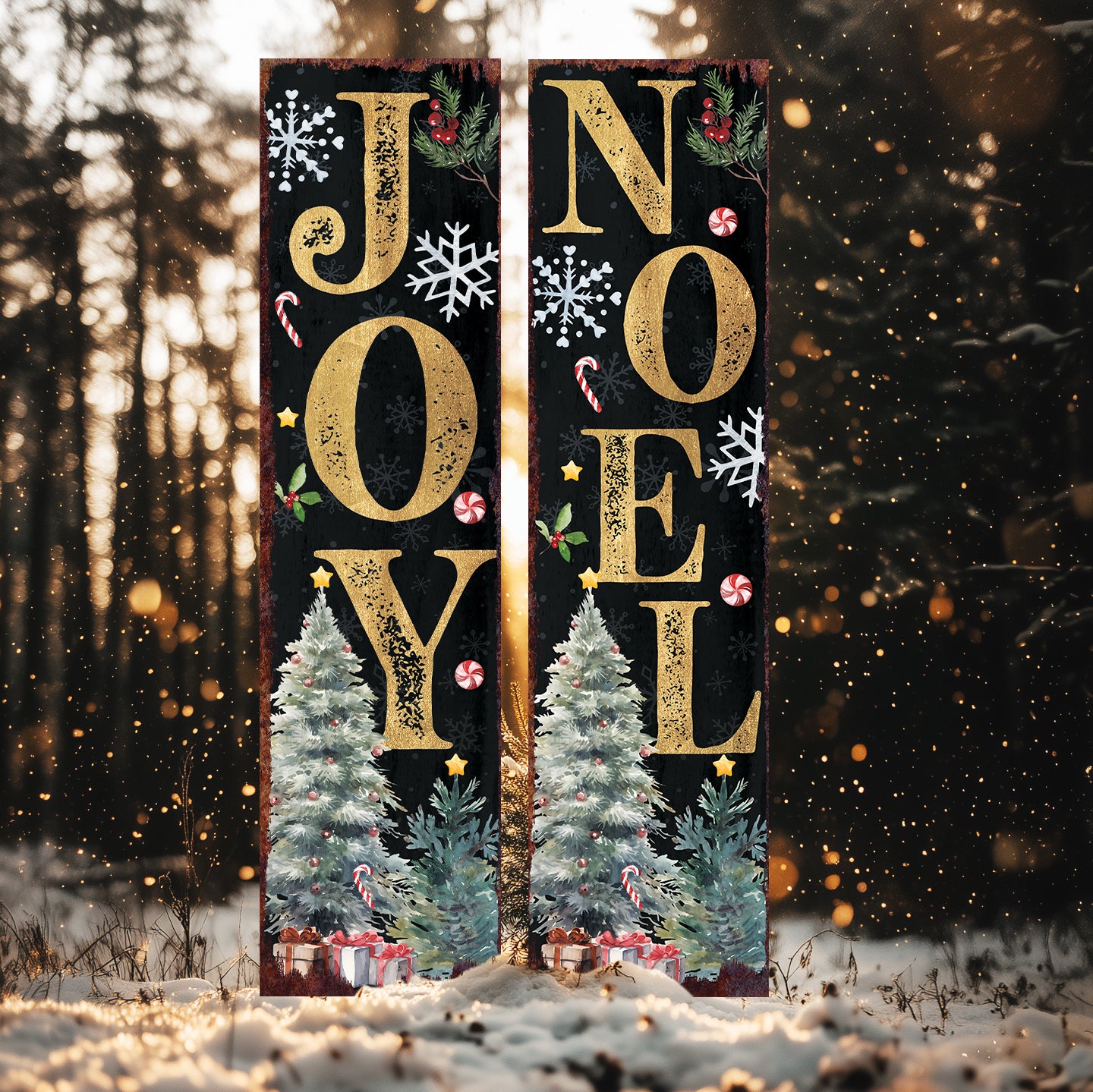 JOY/NOEL Christmas Porch Sign | Front Porch Welcome Sign | Holiday Entryway Decor | Wood, UV Print