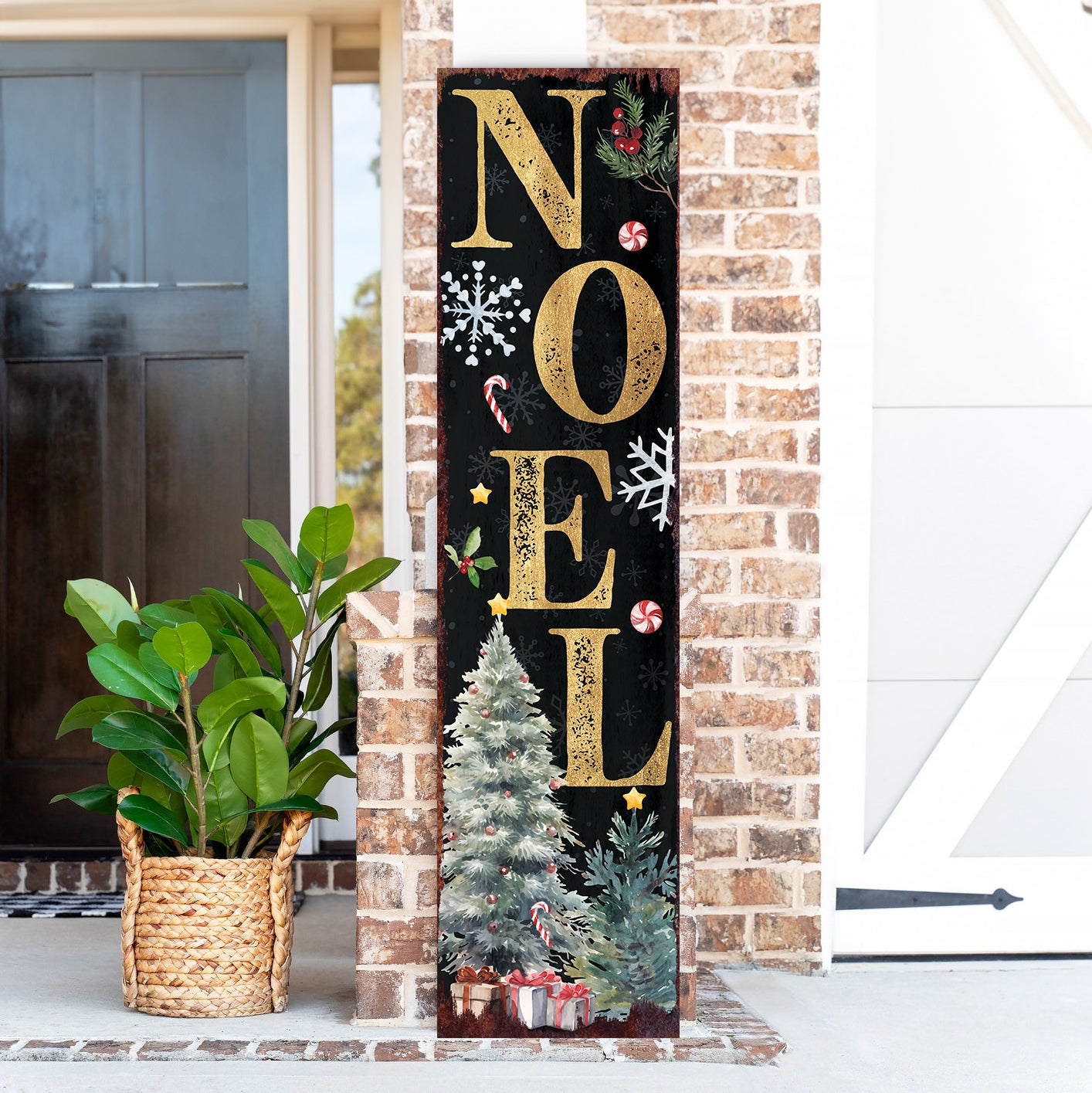 JOY/NOEL Christmas Porch Sign | Front Porch Welcome Sign | Holiday Entryway Decor | Wood, UV Print