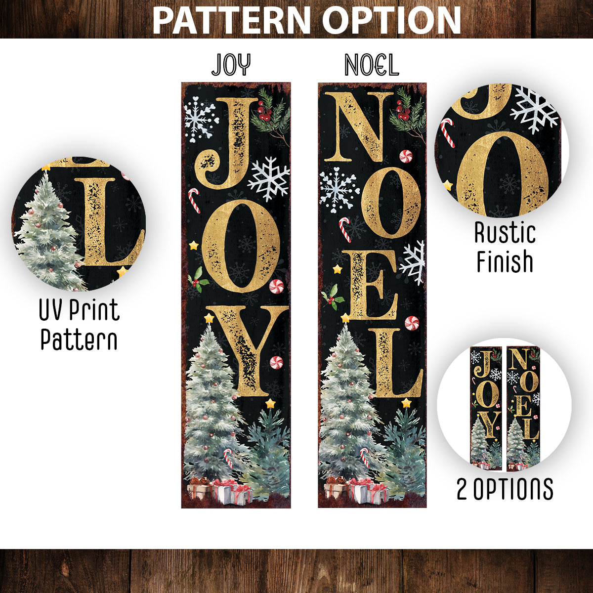 JOY/NOEL Christmas Porch Sign | Front Porch Welcome Sign | Holiday Entryway Decor | Wood, UV Print