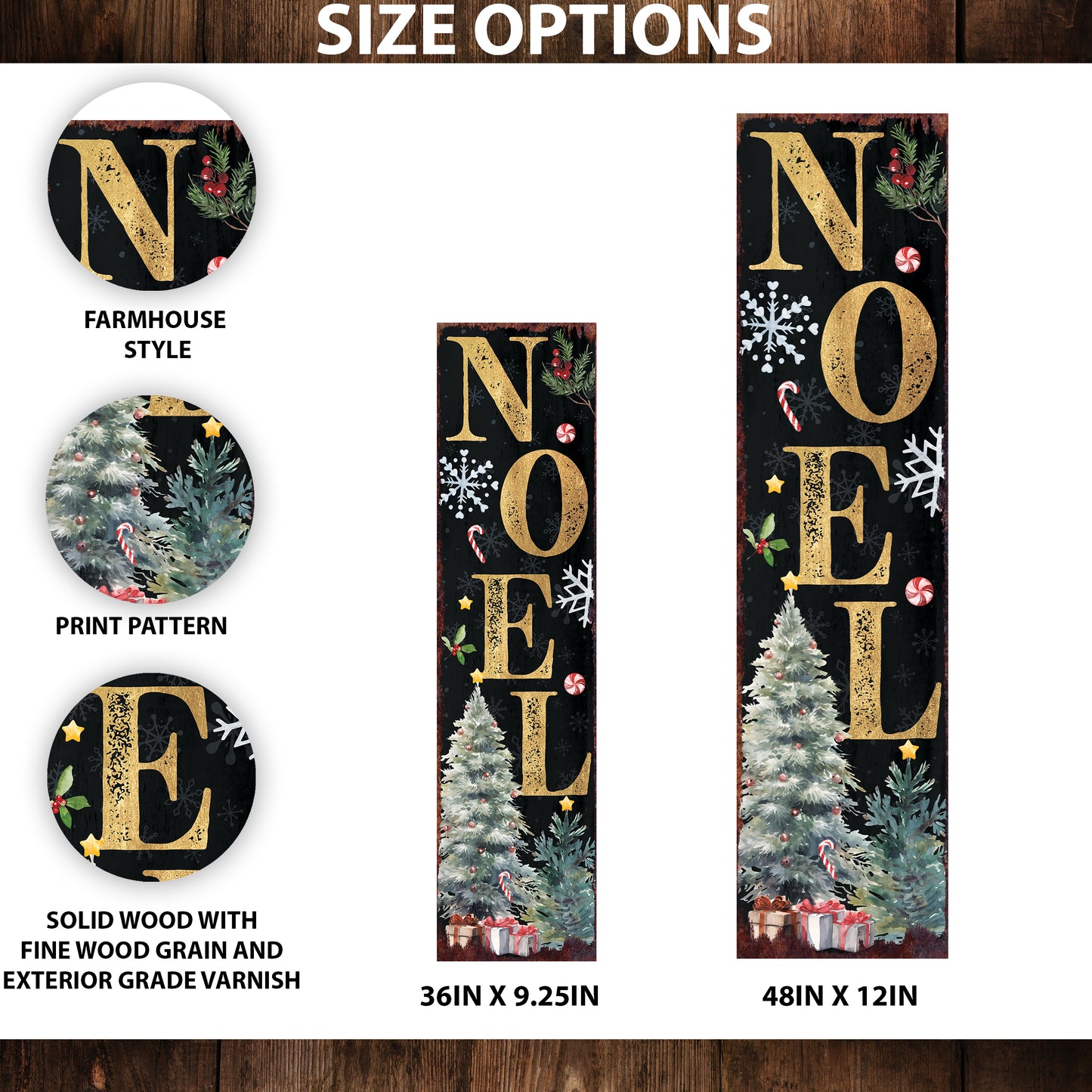 JOY/NOEL Christmas Porch Sign | Front Porch Welcome Sign | Holiday Entryway Decor | Wood, UV Print