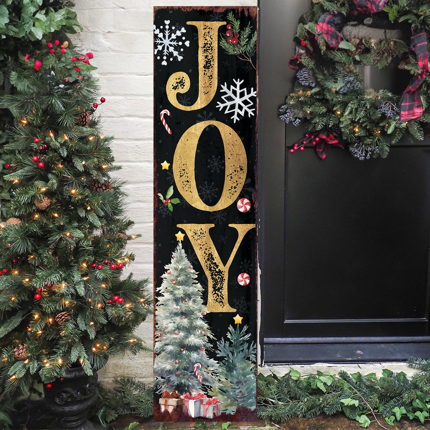 JOY/NOEL Christmas Porch Sign | Front Porch Welcome Sign | Holiday Entryway Decor | Wood, UV Print
