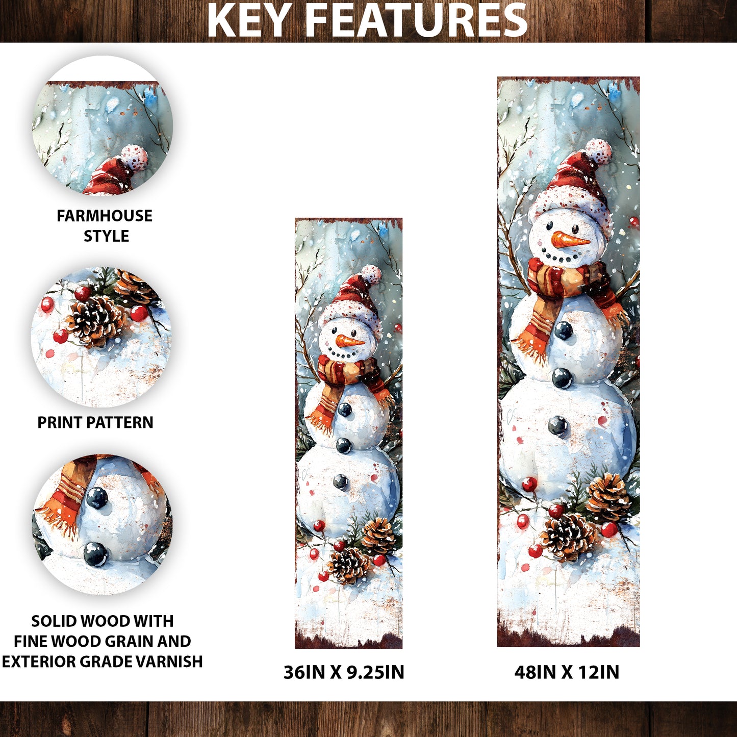 Snowman Christmas Porch Sign | Front Porch Plaque | Winter Entryway Decor | Holiday Decoration | Wood, UV Print