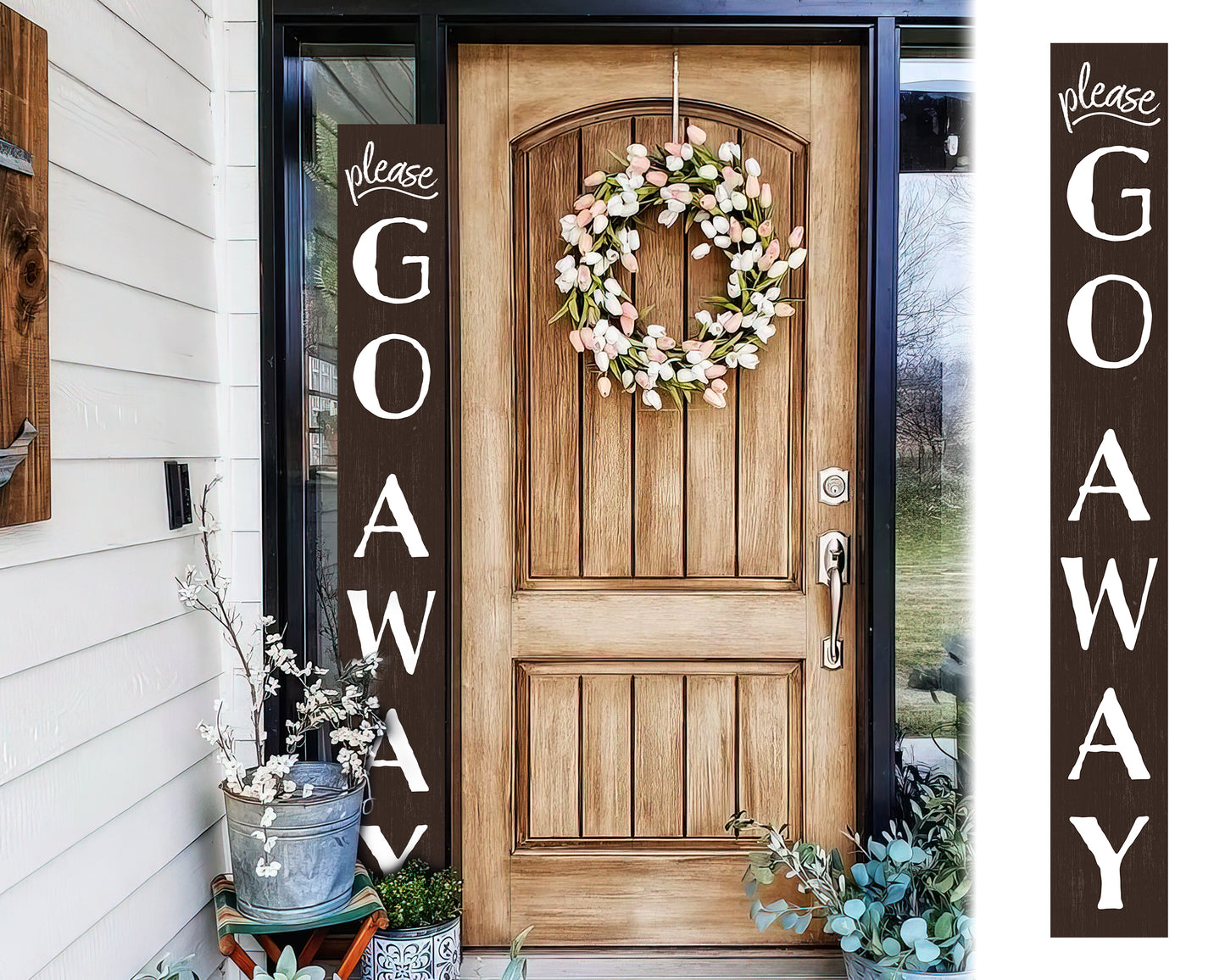 72in Go Away Sign for Porch, Wooden Brown Outdoor Decorations for Home Front Door