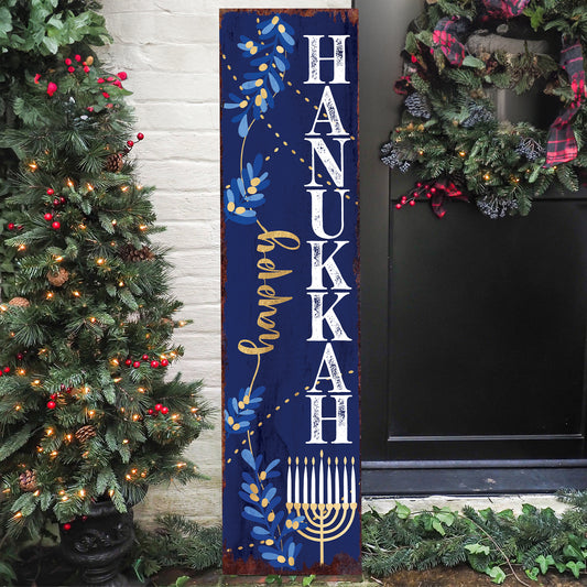 Happy Hanukkah Porch Sign | Front Porch Welcome Sign | Modern Farmhouse Decor | Rustic Outdoor Decoration