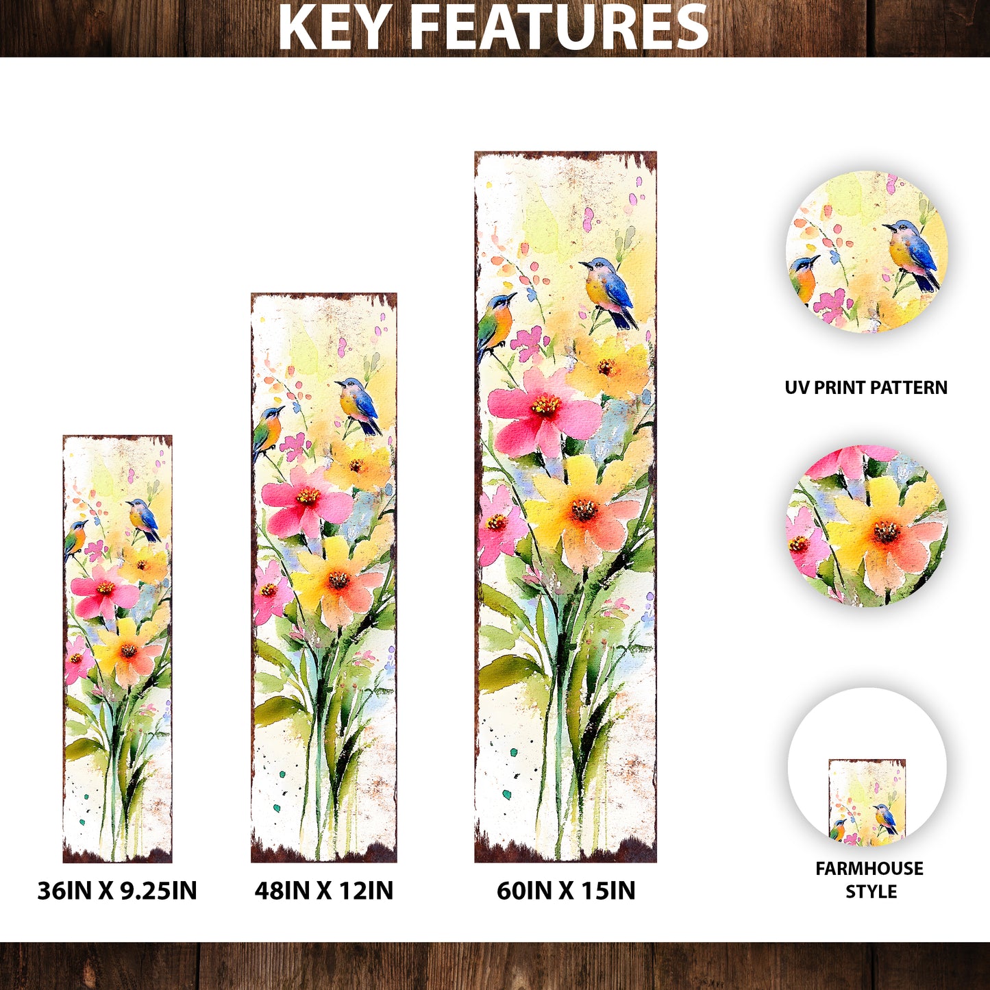 Spring Watercolor Wildflower Porch Sign | Hummingbird Wooden Entryway Decor | Rustic Outdoor Farmhouse Sign | 3 Sizes & Patterns