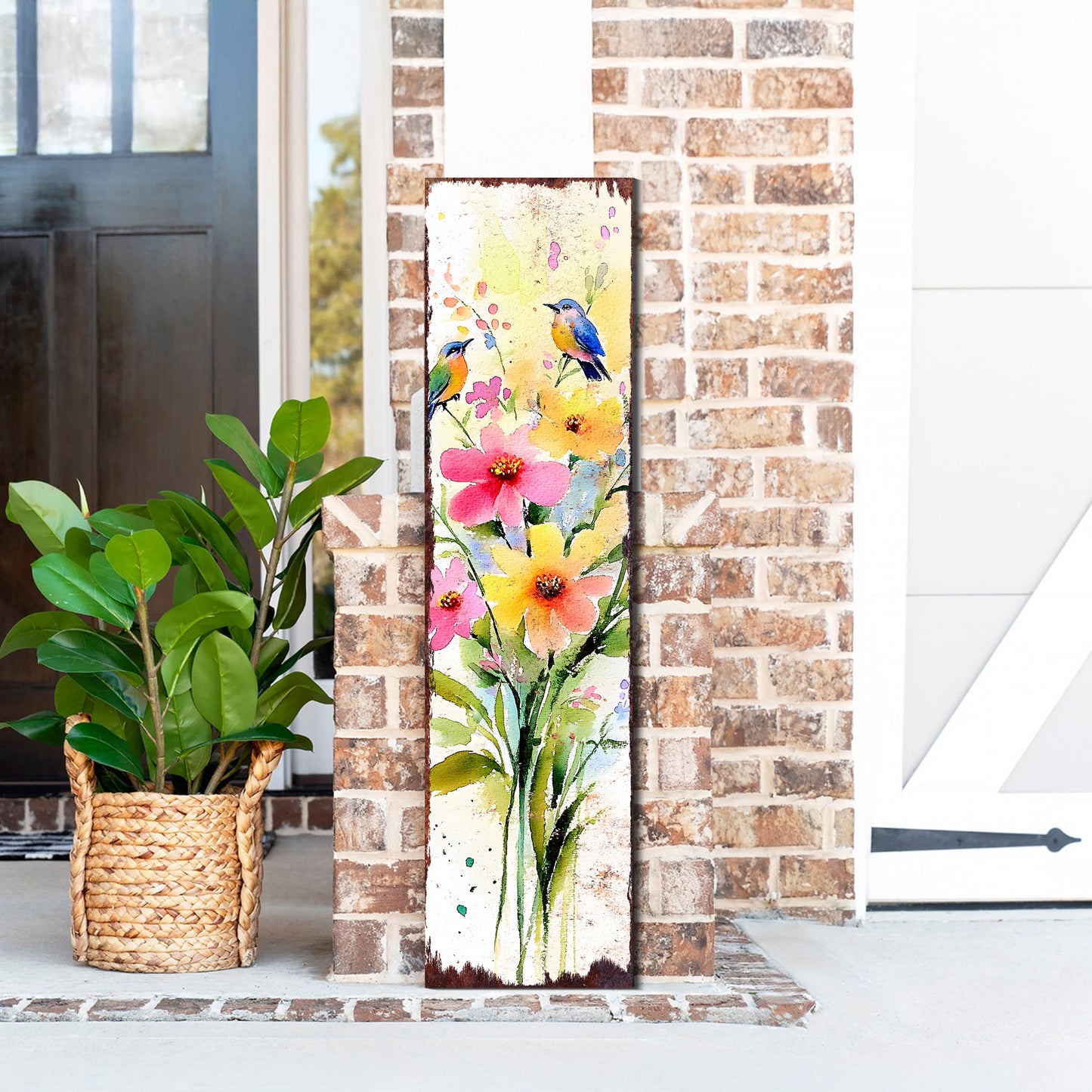 Spring Watercolor Wildflower Porch Sign | Hummingbird Wooden Entryway Decor | Rustic Outdoor Farmhouse Sign | 3 Sizes & Patterns