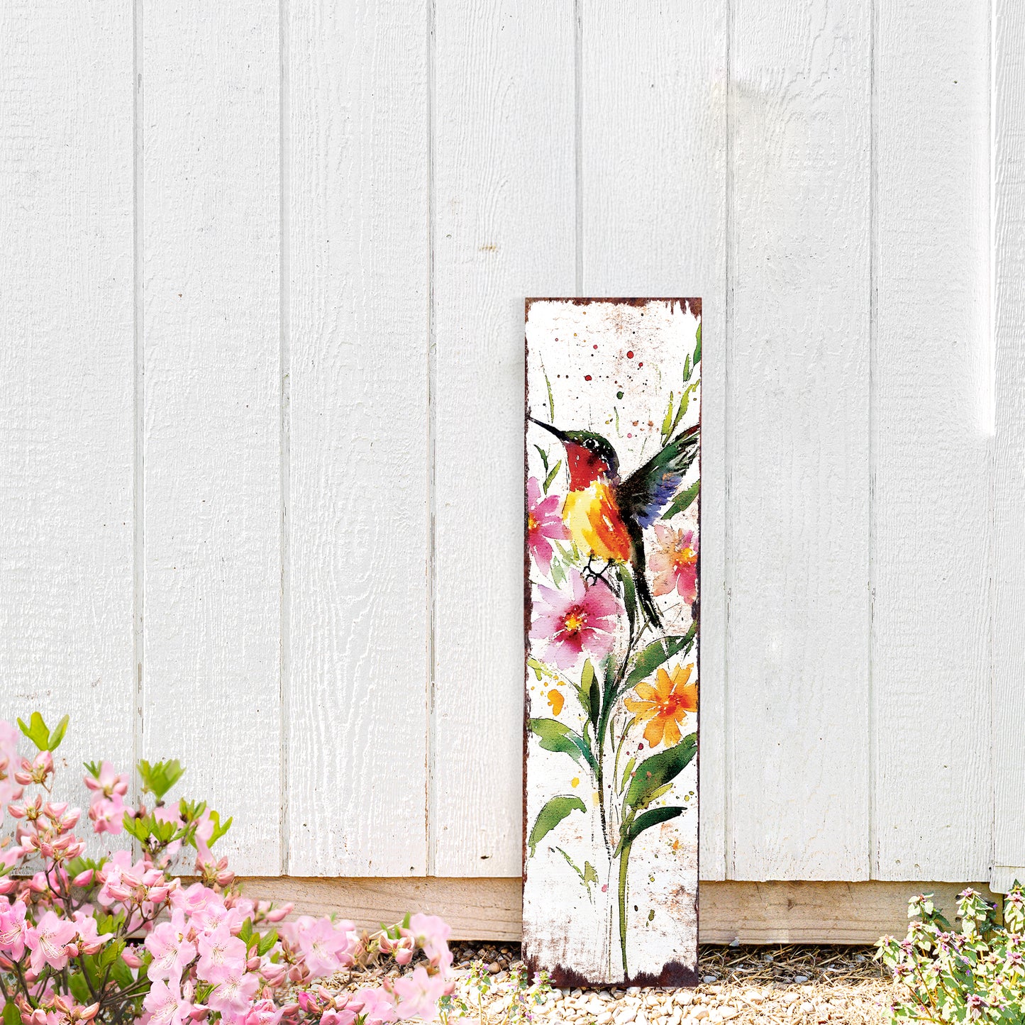 Spring Watercolor Wildflower Porch Sign | Hummingbird Wooden Entryway Decor | Rustic Outdoor Farmhouse Sign | 3 Sizes & Patterns