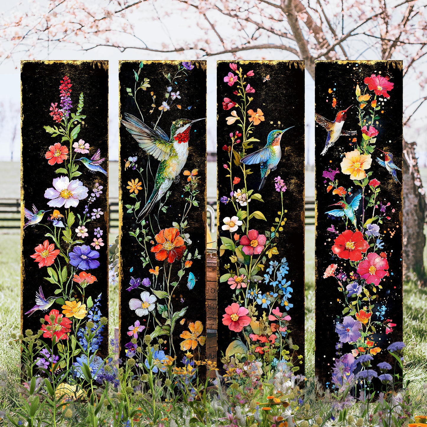 Spring Wildflower Porch Sign | Entryway Decor | UV Print | Front Porch Plaque | Wildflowers & Hummingbirds Design | 3 Sizes | Patterns