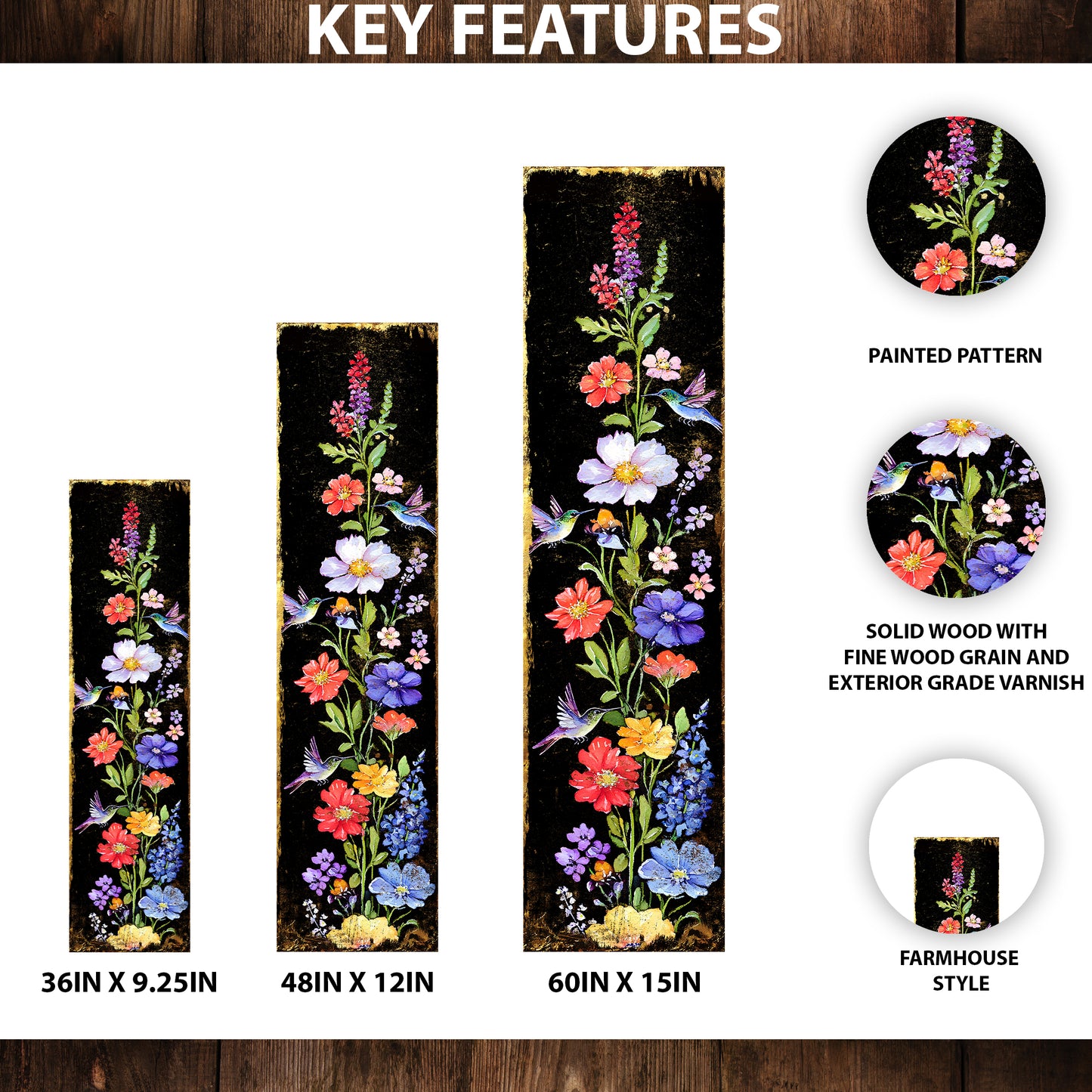 Spring Wildflower Porch Sign | Entryway Decor | UV Print | Front Porch Plaque | Wildflowers & Hummingbirds Design | 3 Sizes | Patterns