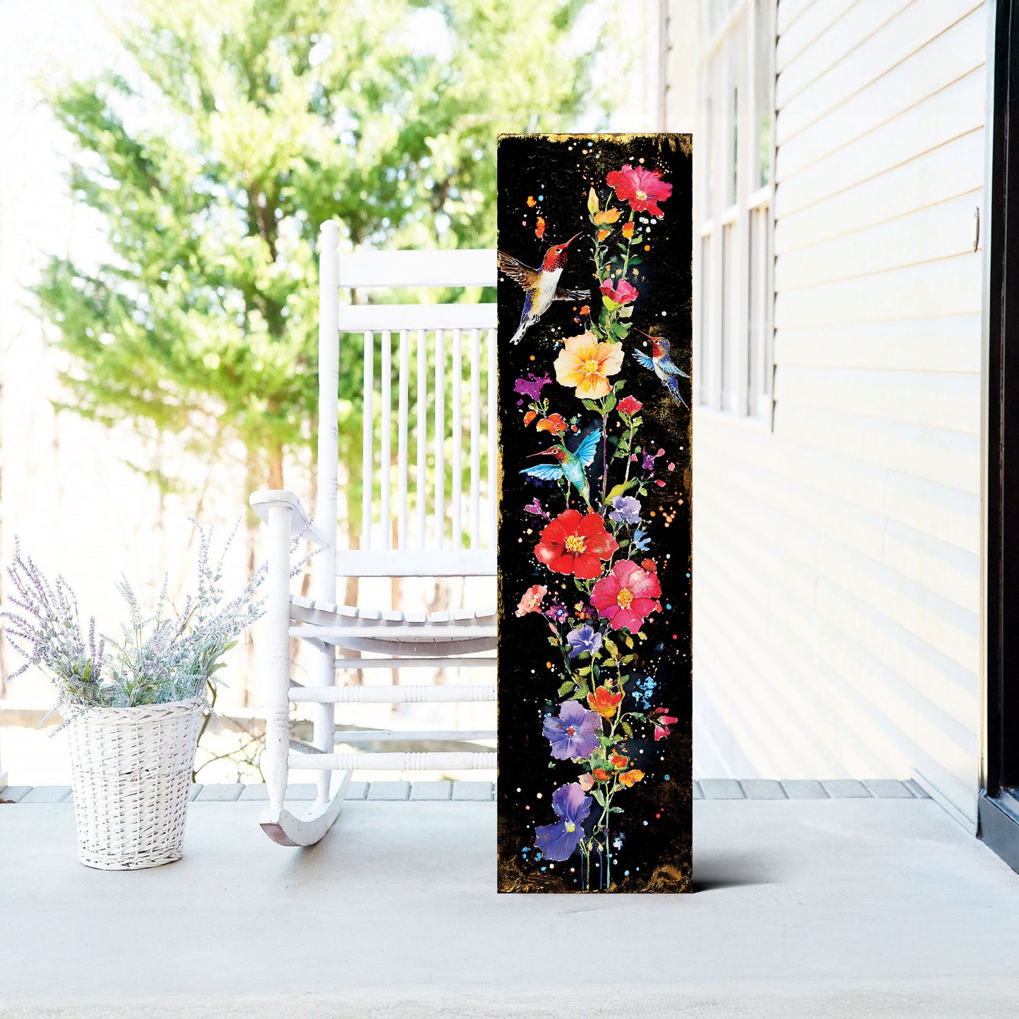 Spring Wildflower Porch Sign | Entryway Decor | UV Print | Front Porch Plaque | Wildflowers & Hummingbirds Design | 3 Sizes | Patterns