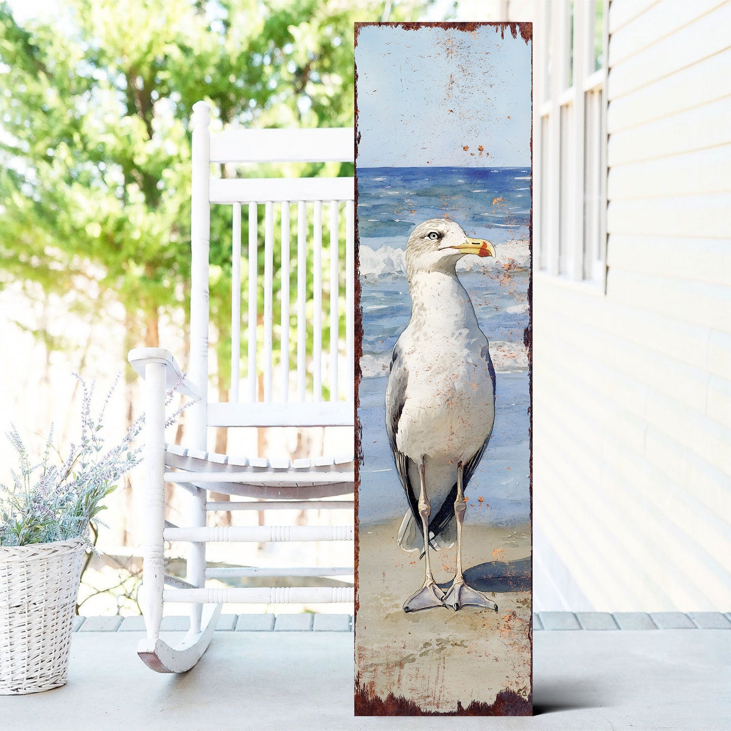 Ocean Seagull Porch Sign | Wooden Entryway Decor | UV Print | Front Porch Plaque | Seagull on the Beach Design | 3 Sizes