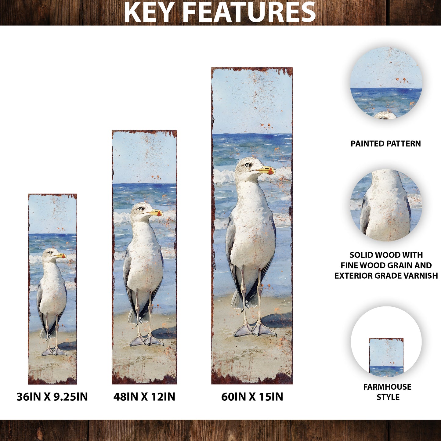 Ocean Seagull Porch Sign | Wooden Entryway Decor | UV Print | Front Porch Plaque | Seagull on the Beach Design | 3 Sizes