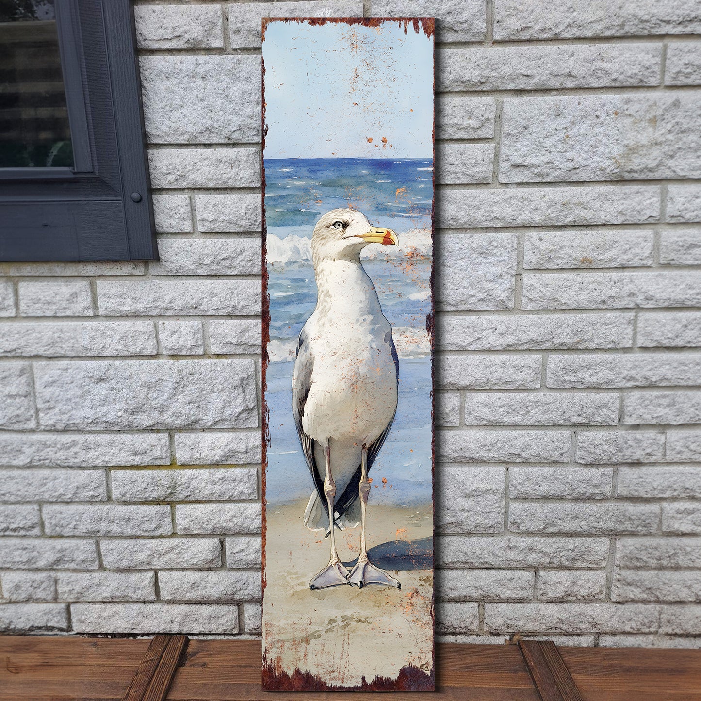 Ocean Seagull Porch Sign | Wooden Entryway Decor | UV Print | Front Porch Plaque | Seagull on the Beach Design | 3 Sizes
