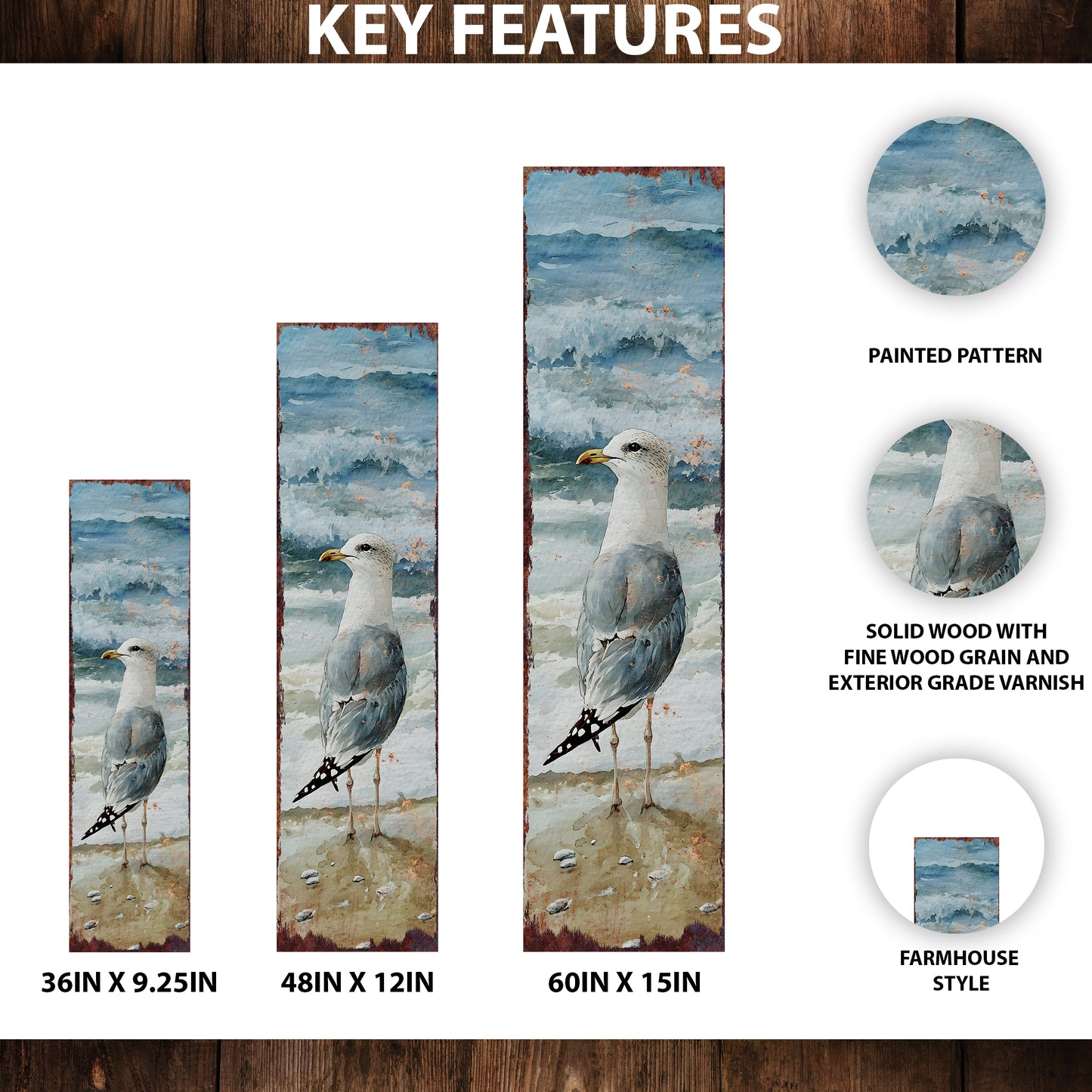 Ocean Seagull Porch Sign | Wooden Entryway Decor | UV Print | Front Porch Plaque | Seagull on the Beach Design | 3 Sizes