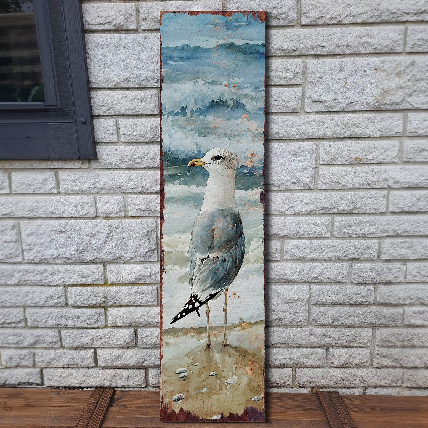 Ocean Seagull Porch Sign | Wooden Entryway Decor | UV Print | Front Porch Plaque | Seagull on the Beach Design | 3 Sizes
