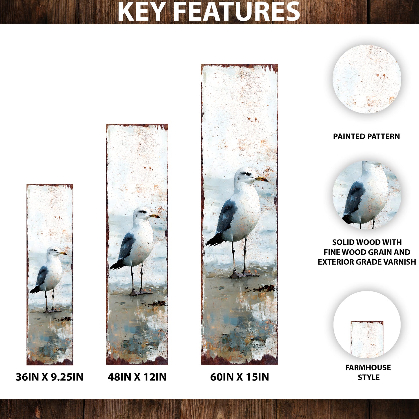 Ocean Seagull Porch Sign | Wooden Entryway Decor | UV Print | Front Porch Plaque | Seagull on the Beach Design | 3 Sizes