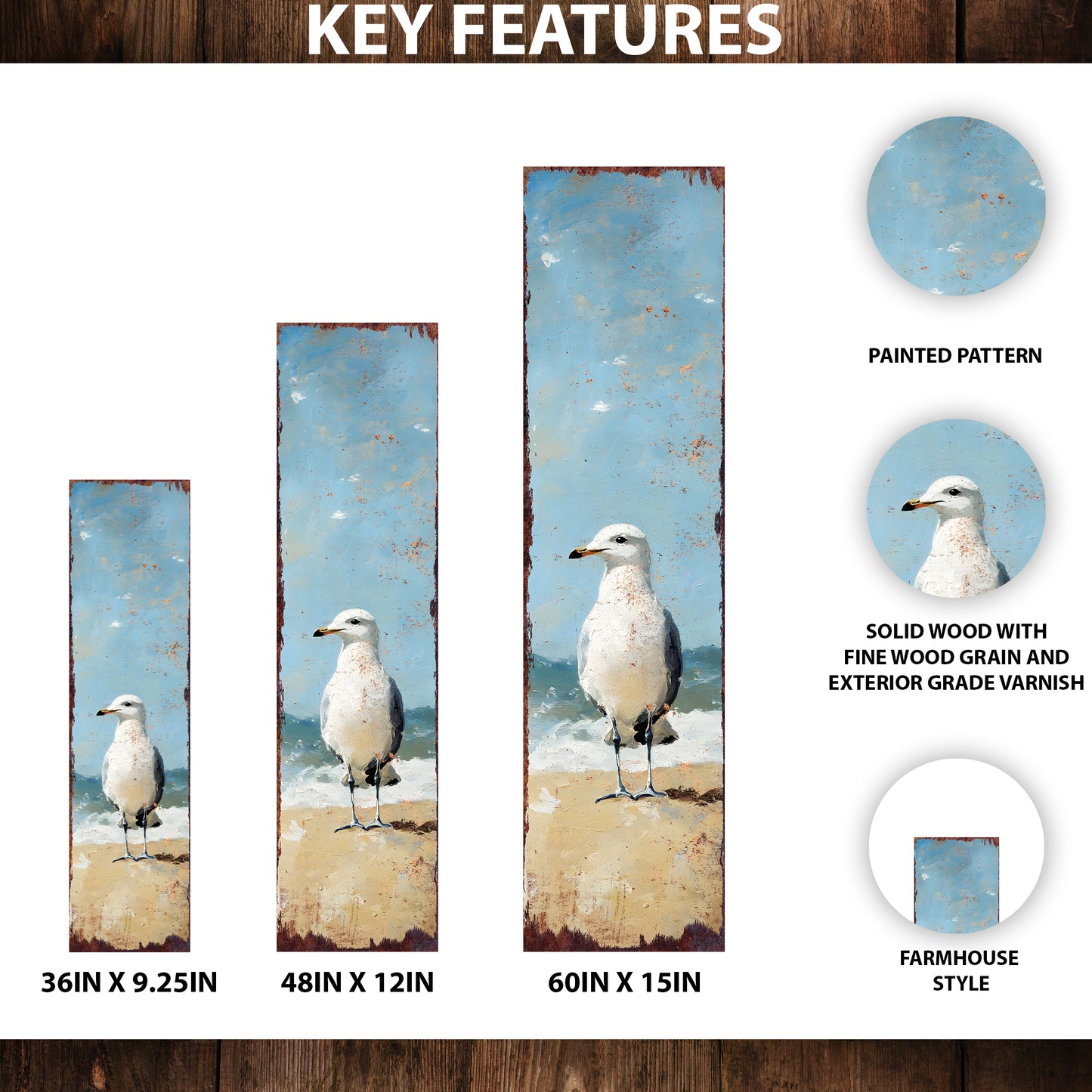 Ocean Seagull Porch Sign | Wooden Entryway Decor | UV Print | Front Porch Plaque | Seagull on the Beach Design | 3 Sizes
