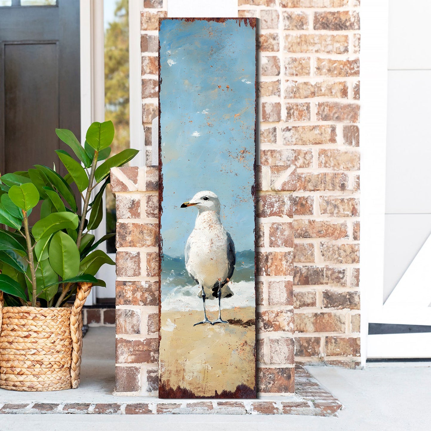 Ocean Seagull Porch Sign | Wooden Entryway Decor | UV Print | Front Porch Plaque | Seagull on the Beach Design | 3 Sizes