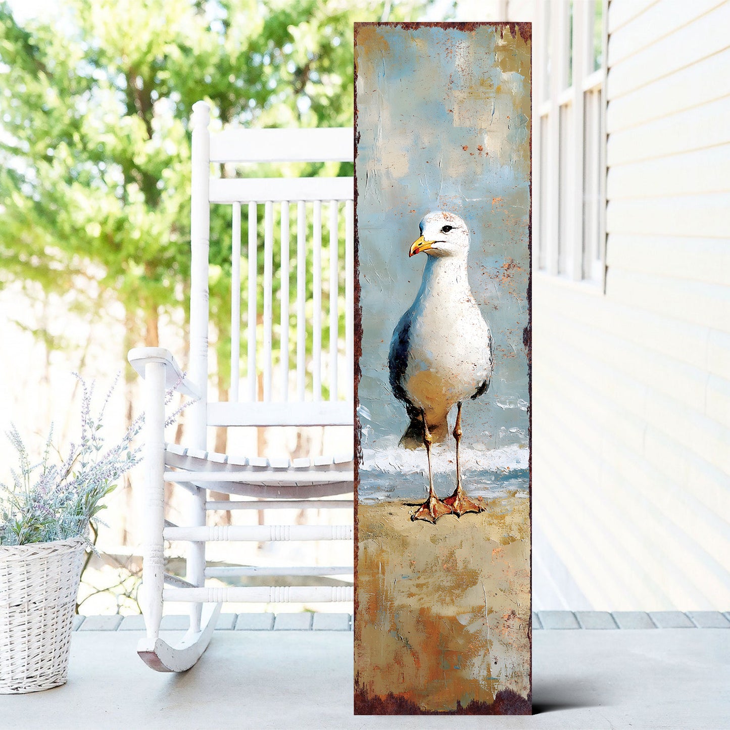 Ocean Seagull Porch Sign | Wooden Entryway Decor | UV Print | Front Porch Plaque | Seagull on the Beach Design | 3 Sizes