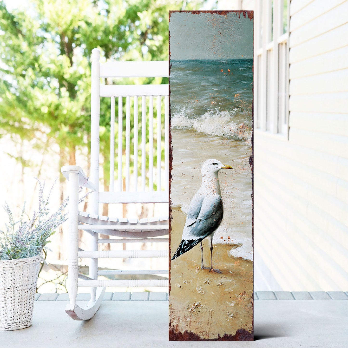 Ocean Seagull Porch Sign | Wooden Entryway Decor | UV Print | Front Porch Plaque | Seagull on the Beach Design | 3 Sizes