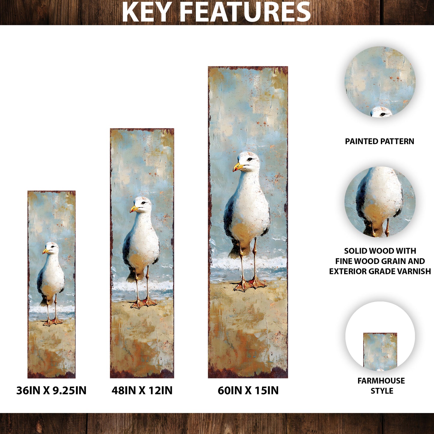 Ocean Seagull Porch Sign | Wooden Entryway Decor | UV Print | Front Porch Plaque | Seagull on the Beach Design | 3 Sizes