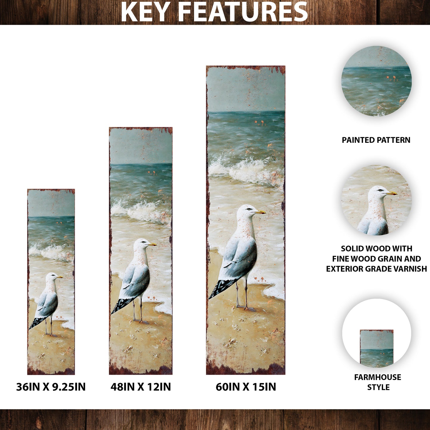 Ocean Seagull Porch Sign | Wooden Entryway Decor | UV Print | Front Porch Plaque | Seagull on the Beach Design | 3 Sizes