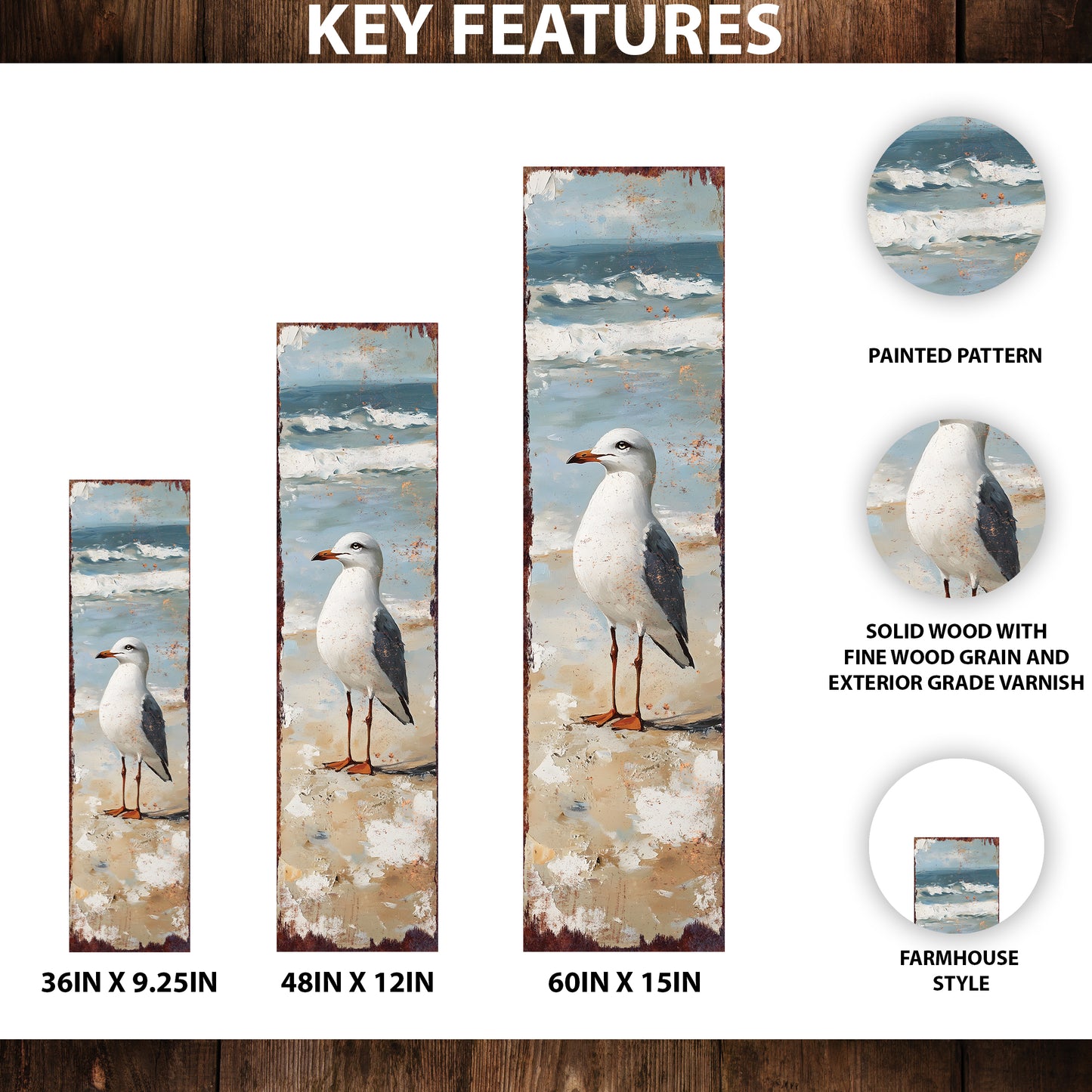 Ocean Seagull Porch Sign | Wooden Entryway Decor | UV Print | Front Porch Plaque | Seagull on the Beach Design | 3 Sizes