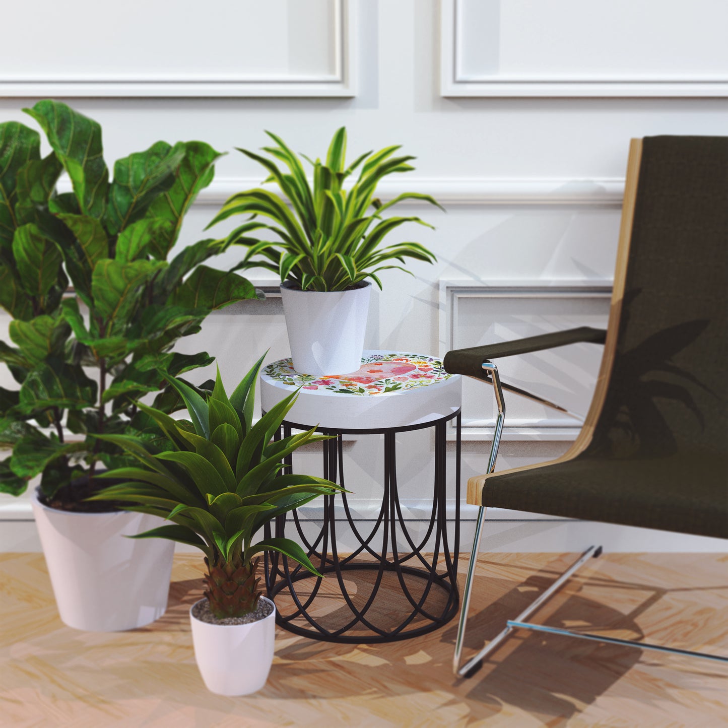 Valentine’s Day Accent Table | Round End Table for Indoor | UV Print Side Table | Wood & Metal | Valentine’s Botanicals Design | 3 Sizes