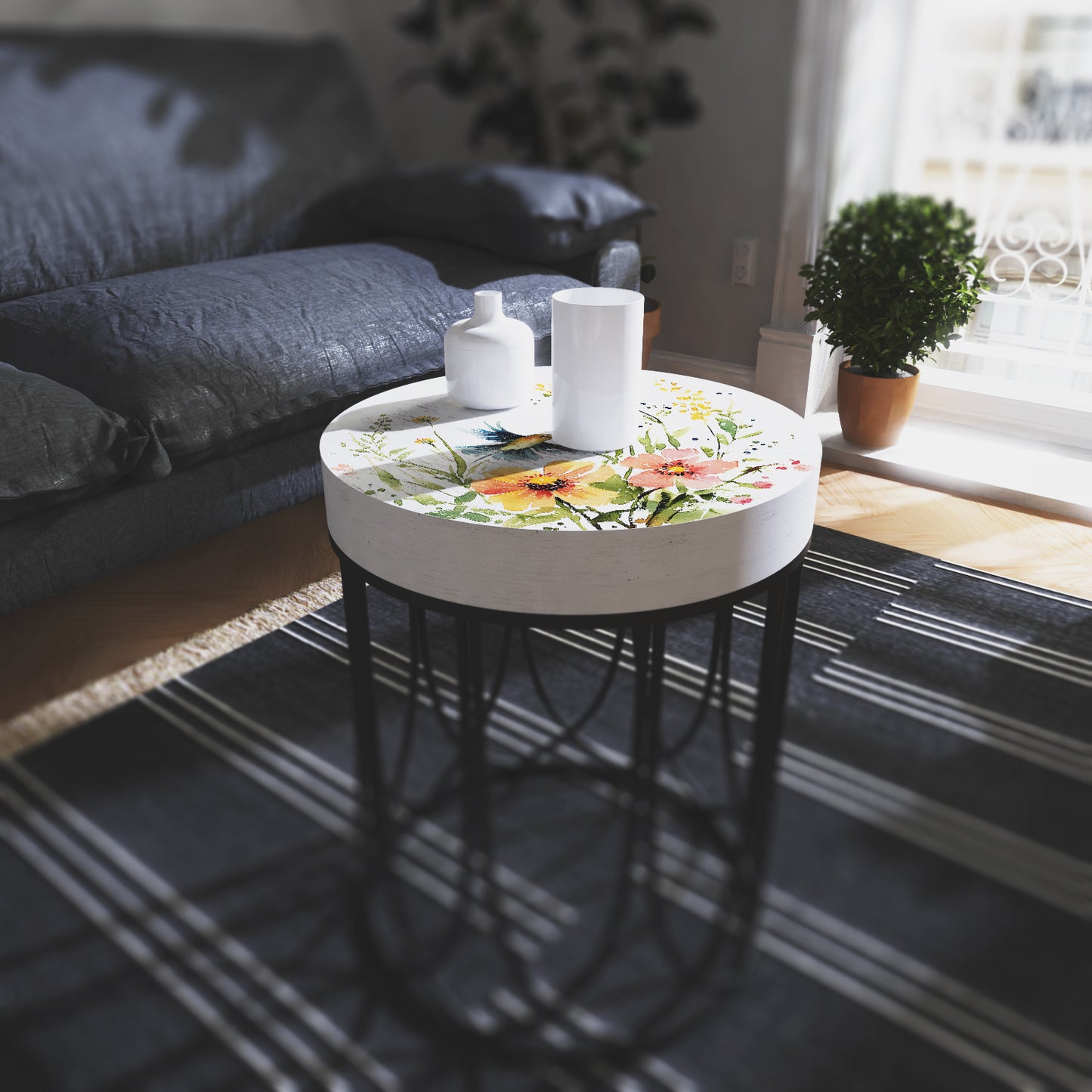 Spring Hummingbird Wildflowers Accent Table | Round End Table for Indoor | UV Print Side Table | Wood & Metal | Spring Botanicals | 3 Sizes