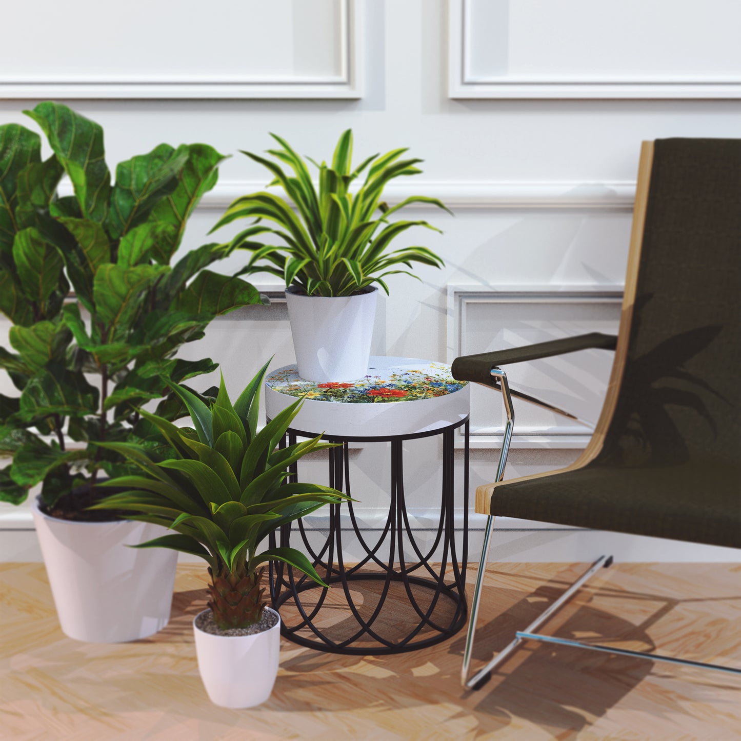 Spring Hummingbird Wildflowers Accent Table | Round End Table for Indoor | UV Print Side Table | Wood & Metal | Spring Botanicals | 3 Sizes