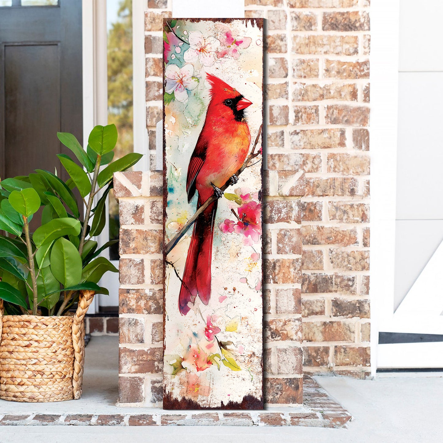 Spring Cardinal Porch Sign | Wooden Entryway Decor | UV Print | Front Porch Plaque | Wildflowers Design | 3 Sizes