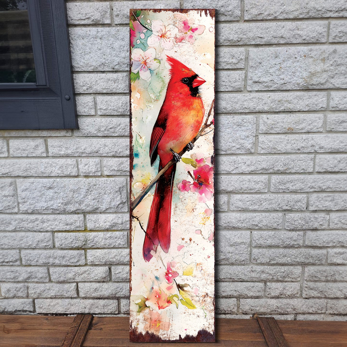 Spring Cardinal Porch Sign | Wooden Entryway Decor | UV Print | Front Porch Plaque | Wildflowers Design | 3 Sizes