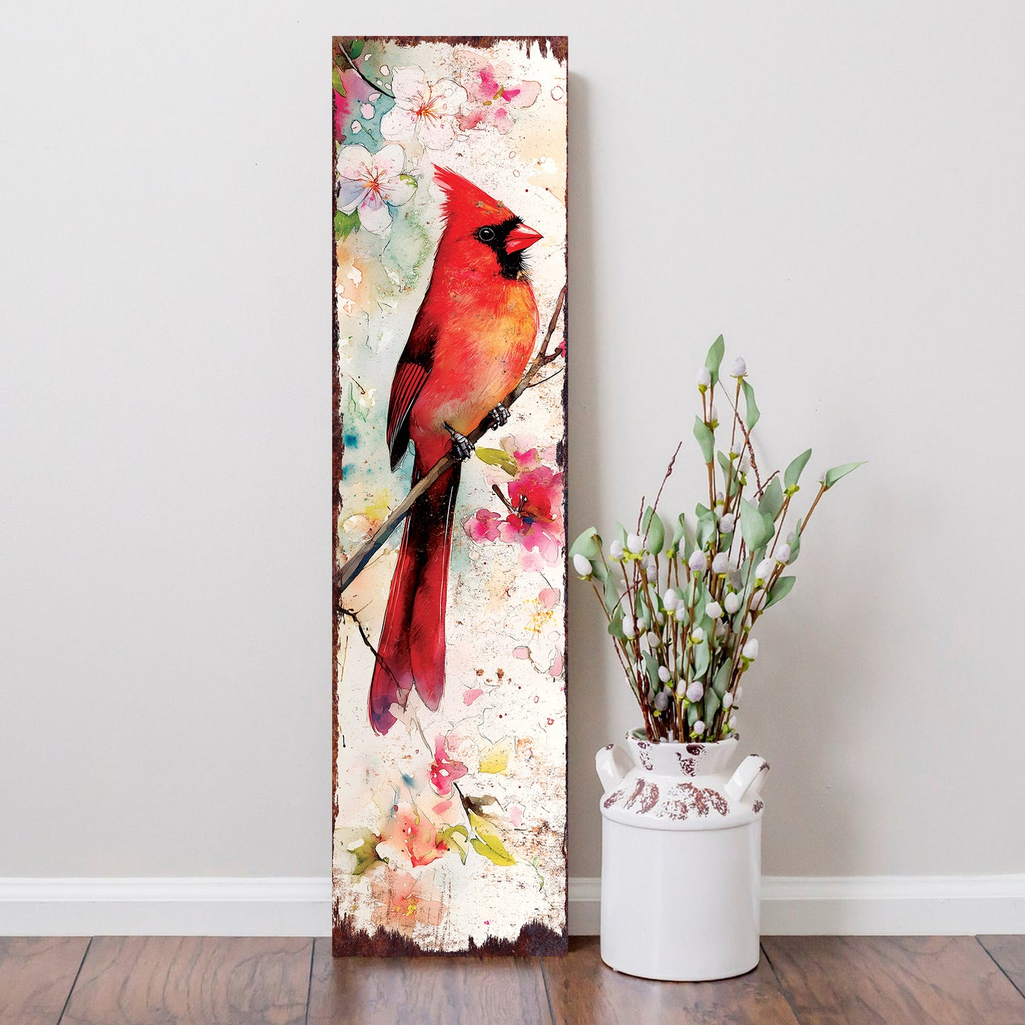 Spring Cardinal Porch Sign | Wooden Entryway Decor | UV Print | Front Porch Plaque | Wildflowers Design | 3 Sizes
