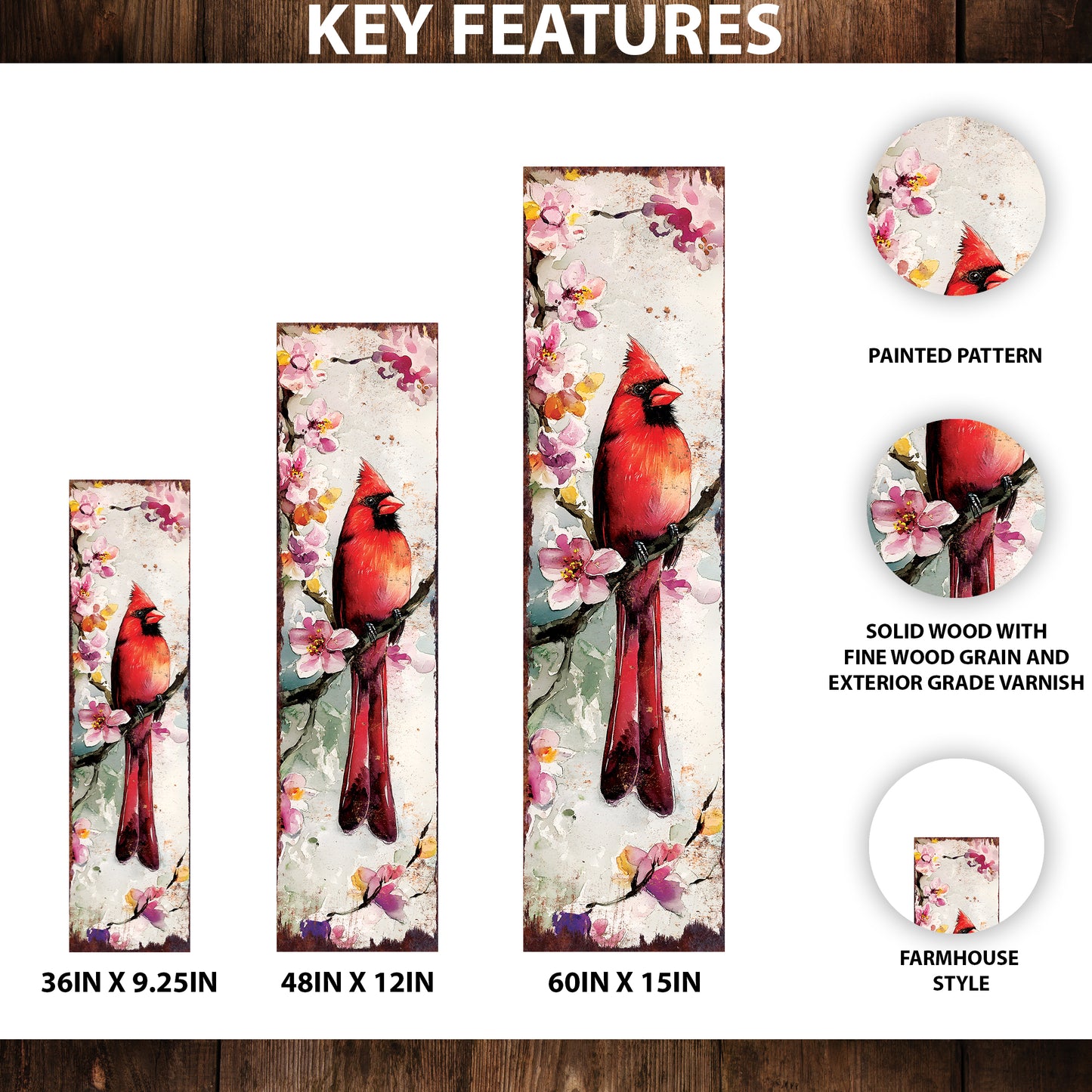 Spring Cardinal Porch Sign | Wooden Entryway Decor | UV Print | Front Porch Plaque | Wildflowers Design | 3 Sizes