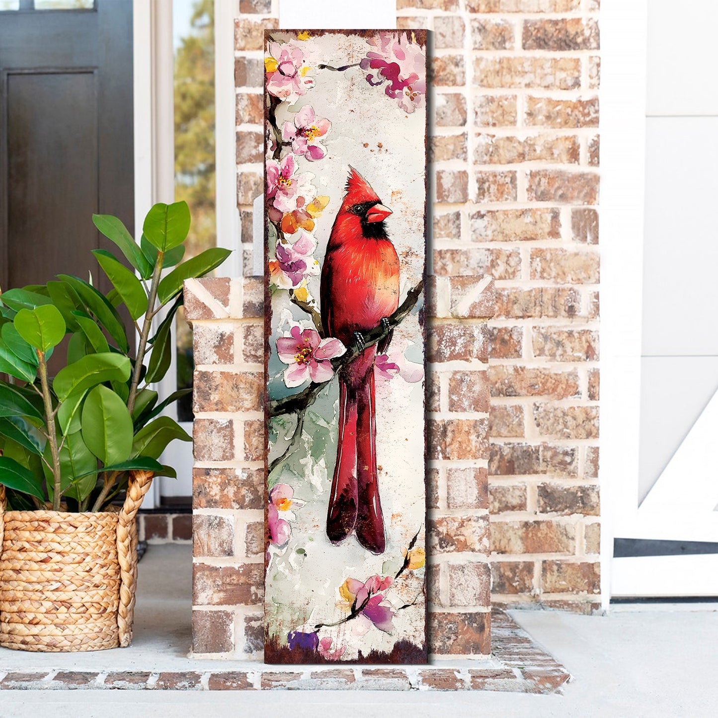 Spring Cardinal Porch Sign | Wooden Entryway Decor | UV Print | Front Porch Plaque | Wildflowers Design | 3 Sizes