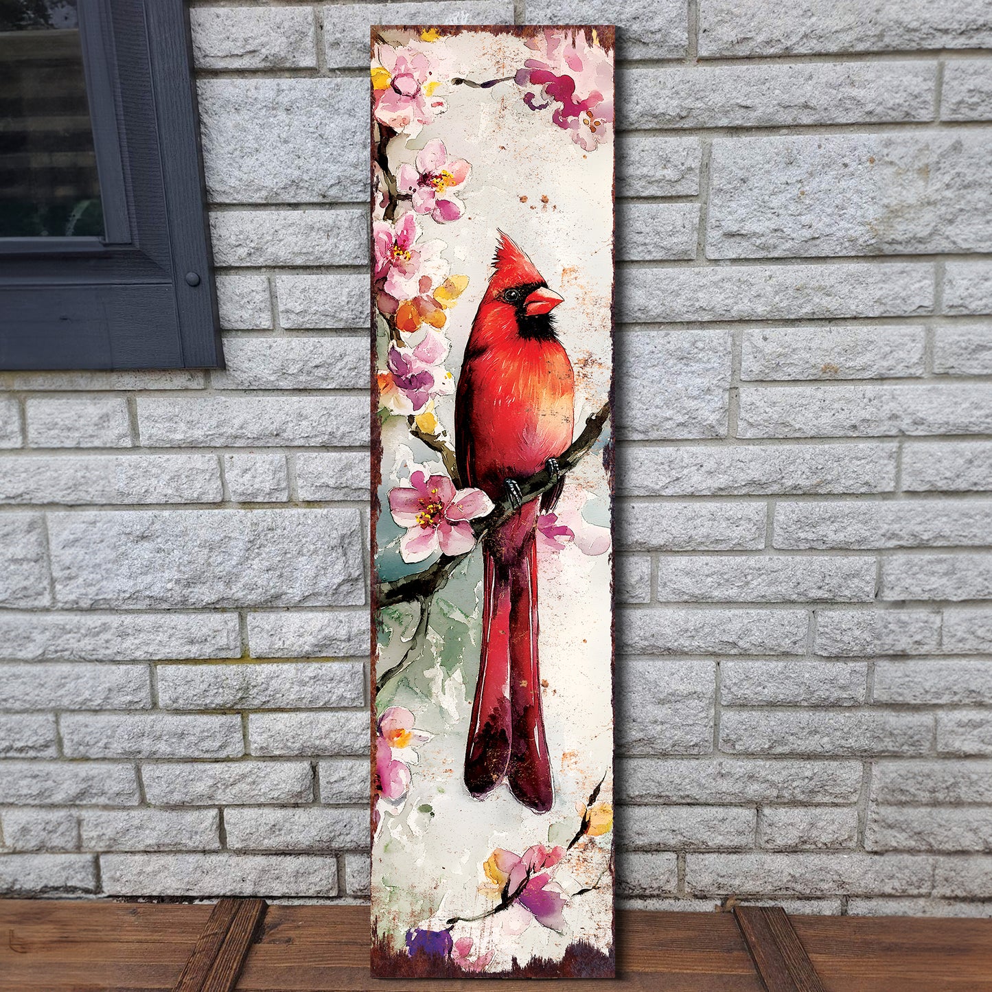 Spring Cardinal Porch Sign | Wooden Entryway Decor | UV Print | Front Porch Plaque | Wildflowers Design | 3 Sizes
