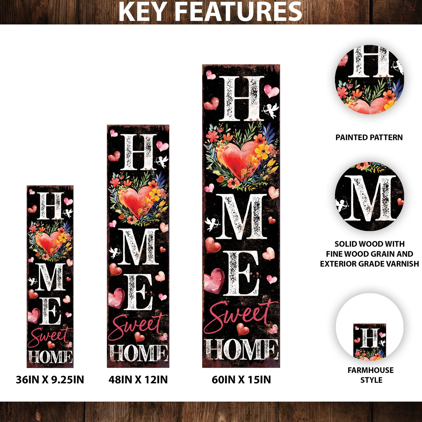 Home Sweet Home Valentine’s Day Porch Sign | Wooden Entryway Decor | UV Print | Front Porch Plaque | 3 Sizes