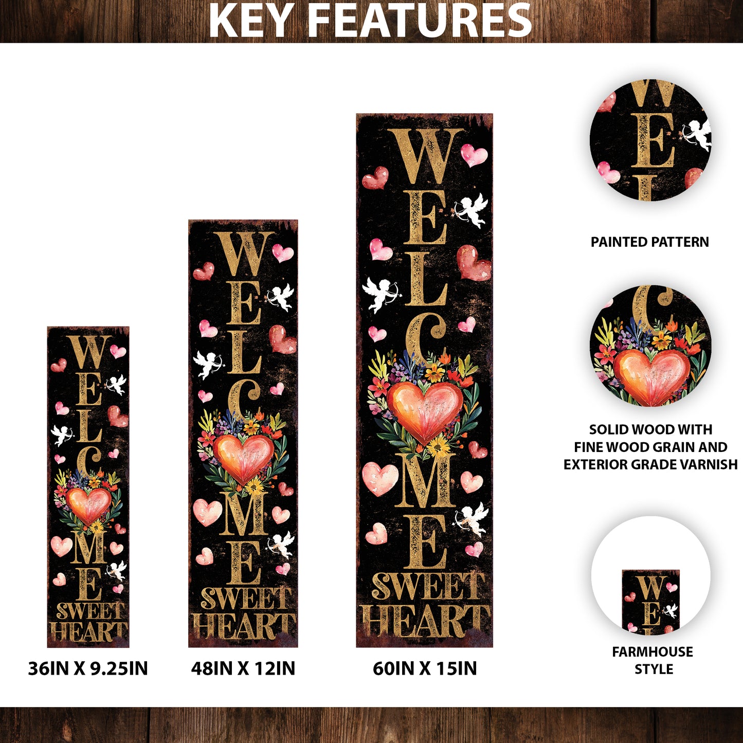 Welcome Sweet Heart Valentine’s Day Porch Sign | Wooden Entryway Decor | UV Print | Front Porch Plaque | 3 Sizes