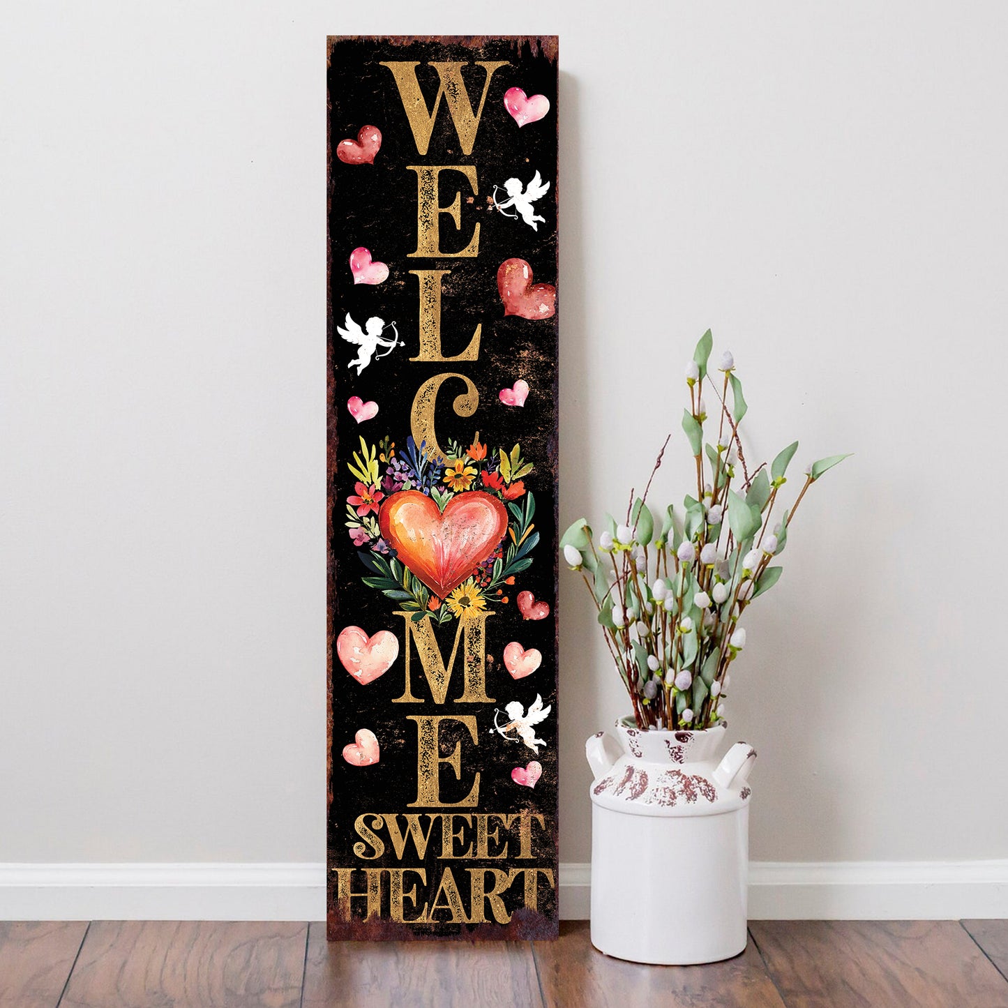 Welcome Sweet Heart Valentine’s Day Porch Sign | Wooden Entryway Decor | UV Print | Front Porch Plaque | 3 Sizes