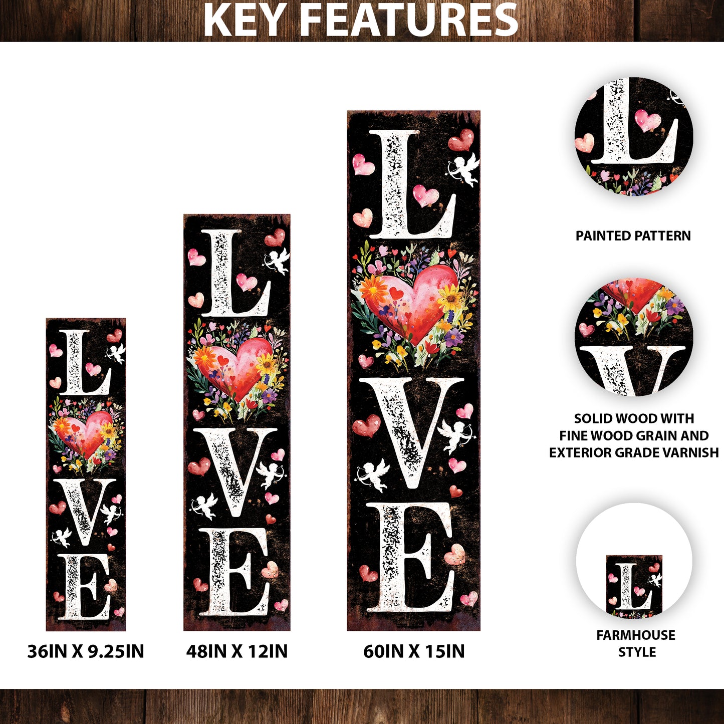 LOVE Valentine’s Day Porch Sign | Wooden Entryway Decor | UV Print | Front Porch Plaque | Romantic Home Decor | 3 Sizes